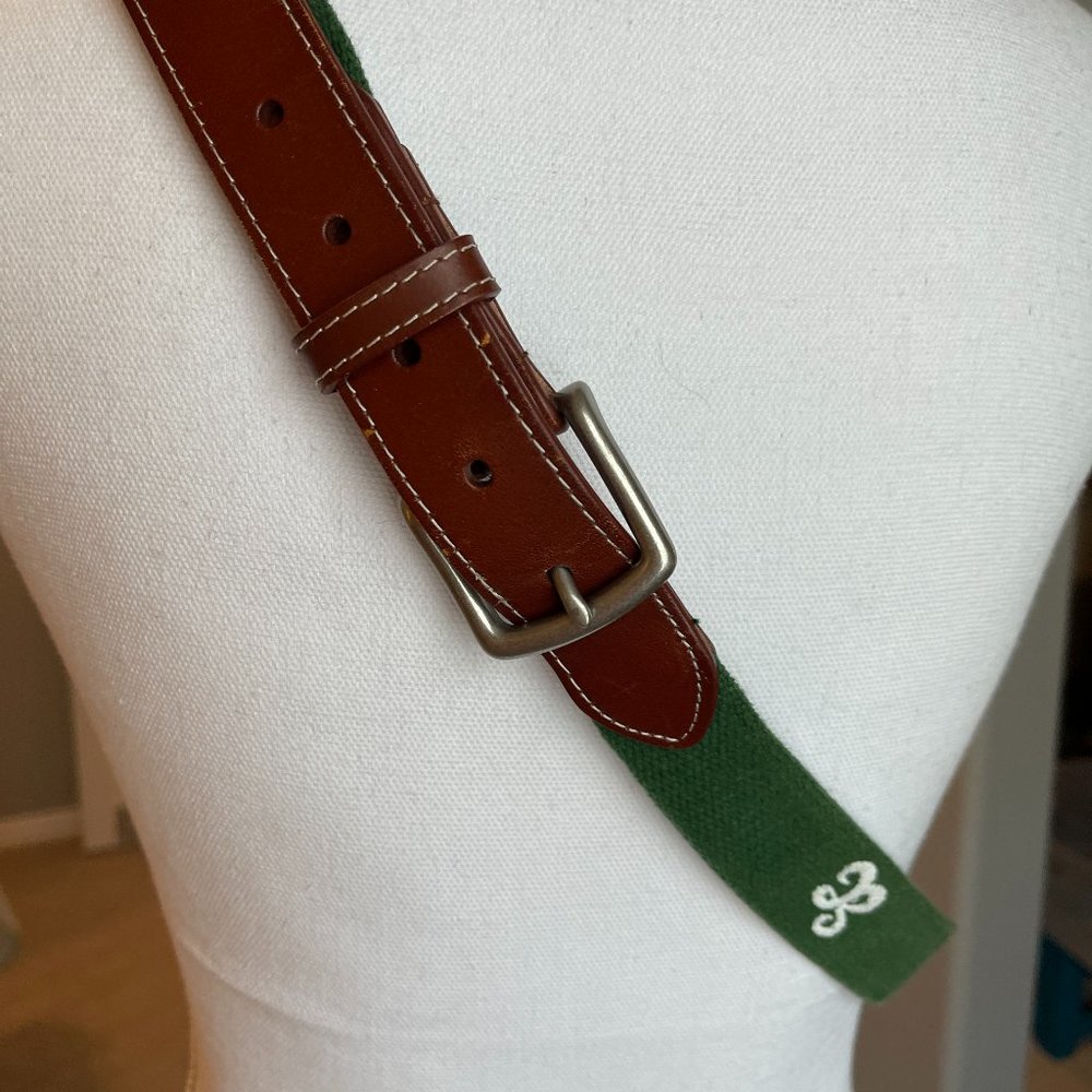 Peter Millar Brown Leather and Green Fabric Belt